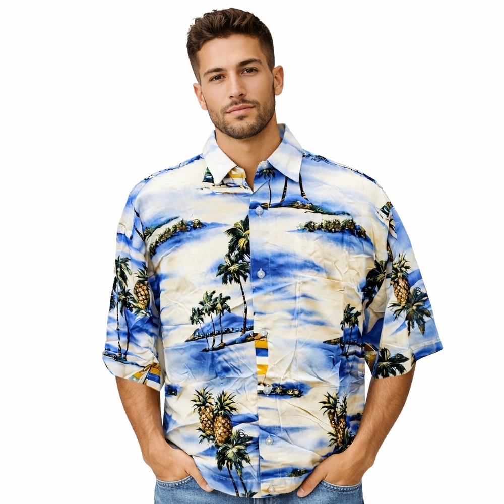 Vintage Tropical‎ Print Pineapple Button Down S